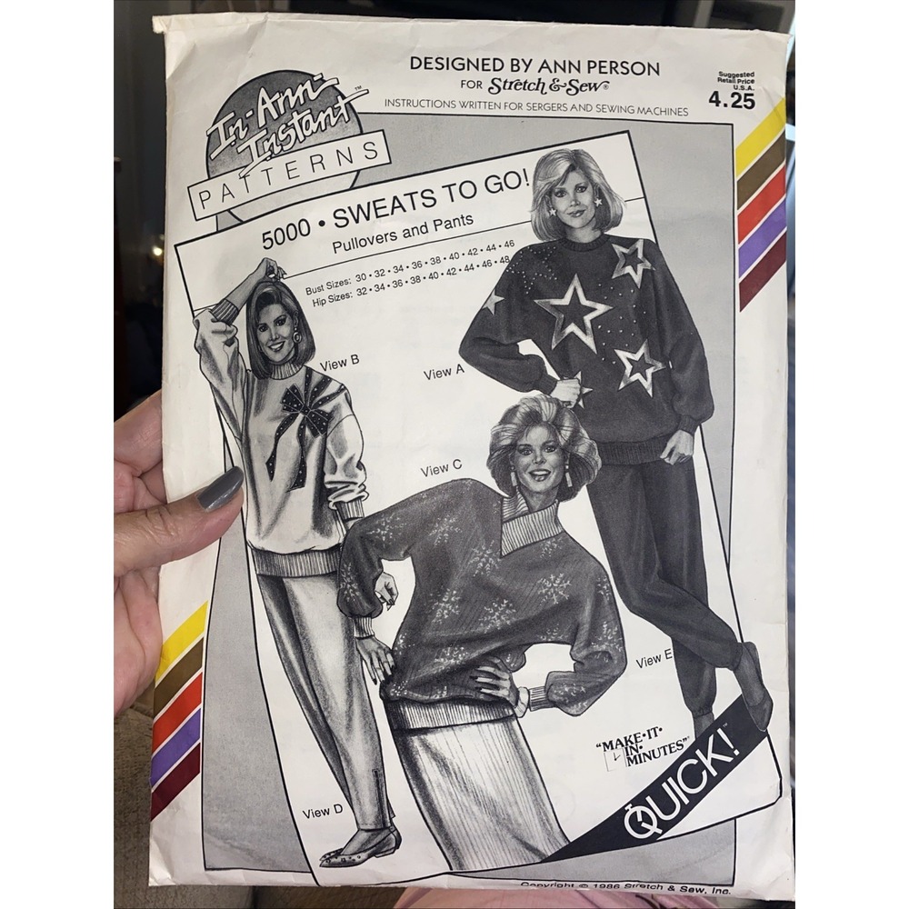 Vintage 1986 Stretch & Sew Sewing Pattern 5000 Sweats To Go Pullover Pants Uncut